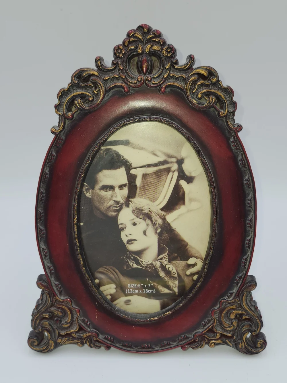 Ornate Red Gold 5x7 Oval Ornate Decorative Photo Frame -